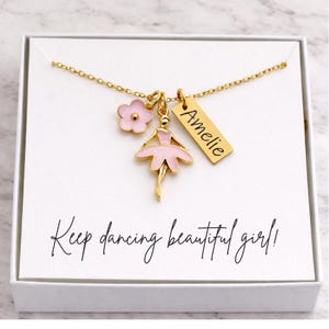 Collar de bailarina personalizado, bailarina rosa, collar con nombre dorado, joyería para niña, regalo, ballet, recuerdo de fiesta de cumpleaños de niña, baile