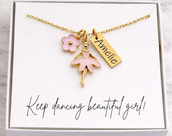 Personalized Ballerina Necklace, Pink Ballerina, Gold Name Necklace, Little Girl Jewelry, Gift, Ballet, Girl Birthday Party Favor, Dance