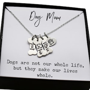 Dog Mom Gift, Dog Name Necklace, Dog Bone Charm, Paw Print Jewelry, Custom Dog Mom Necklace, Personalized Dog Names, Silver, Gift Ready
