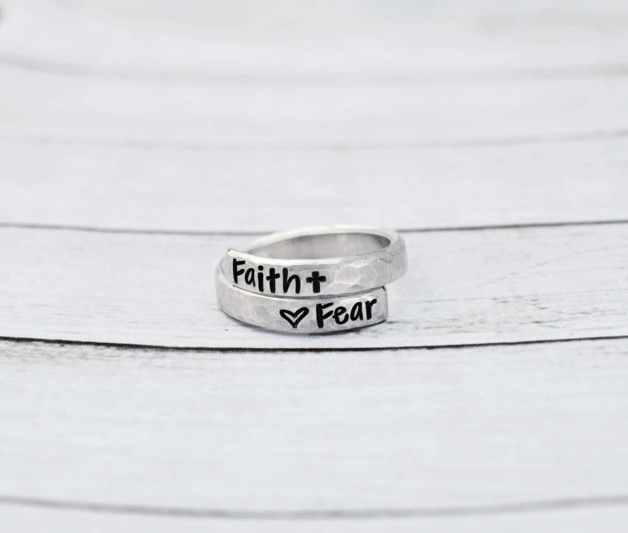 Wrap Ring Custom Ring Silver Faith over Fear Etsy