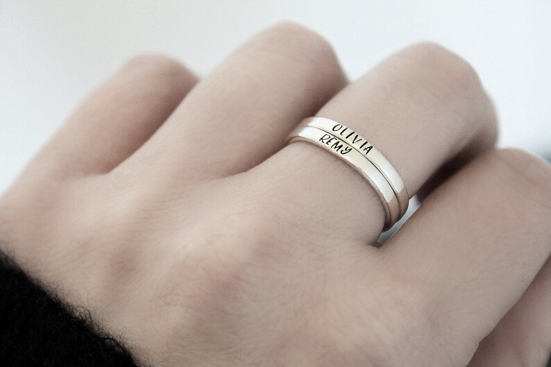 Stacking Name Rings Stacked Name Rings Mom Rings Etsy