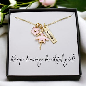 Personalized Ballerina Necklace, Pink White Purple, Gold Name Necklace, Little Girl Jewelry, Gift, Ballet, Girl Birthday Party Favor, Dance