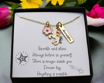 Personalized Unicorn Necklace, Name Necklace, Gift for Girls, Unicorn Party, Birthday, Gift for Niece, Granddaughter, Daughter, Friend