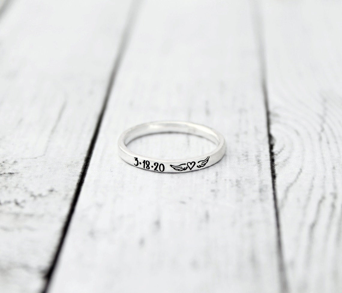 Memorial Ring Date Memorial Jewelry Stacking Ring Etsy