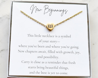 Collar Corazón Nuevos Comienzos – Símbolo de Libro Abierto, Joyería para un Nuevo Comienzo