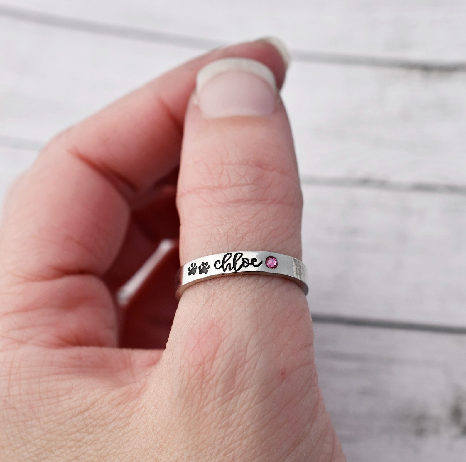 Personalized Pet Name Ring Tiny Paw Print Ring Dog Ring Etsy