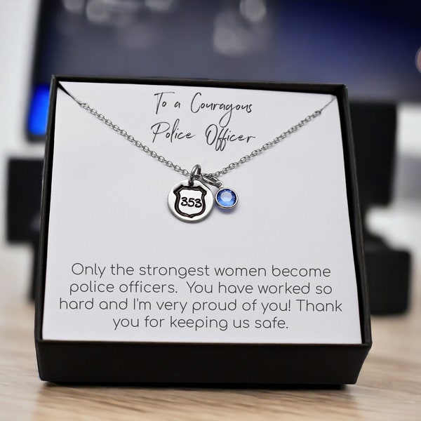 Police Officer Gift, Police Academy Graduation Gift, Personalized Badge Number Necklace, Blue Line Jewelry, Shield Jewelry, Wife, Girlfriend