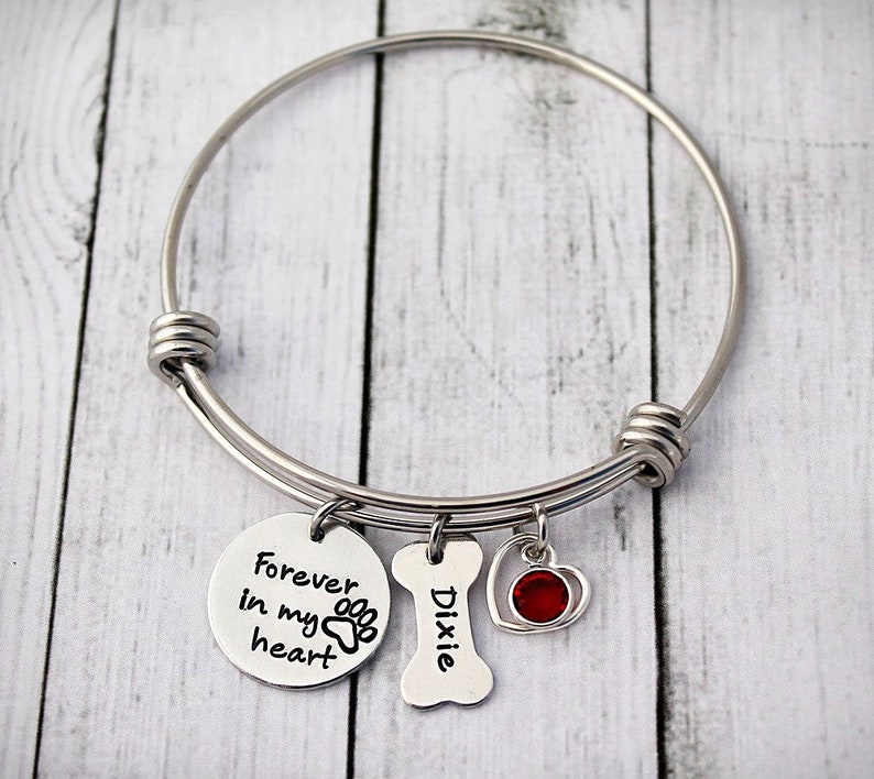 Personalized Bracelet Dogs Name Memorial Bangle Forever Etsy