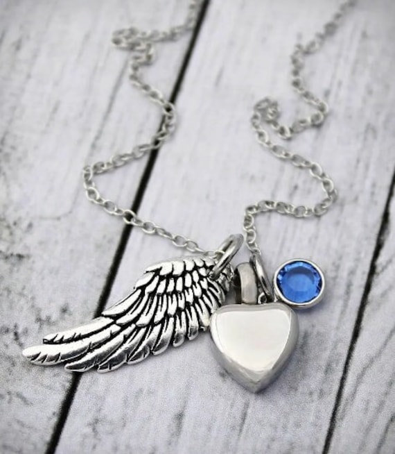 Cremation Urn Necklace Heart Urn Angel Wing Birthstone Ashes