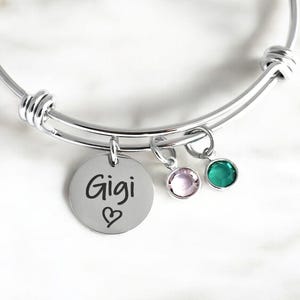 Grandma Birthstone Bangle Bracelet, Children Birthstone Gift for Mom, Personalized Mother&#39;s Day Gift for Her, Birthday Gift for Grandma