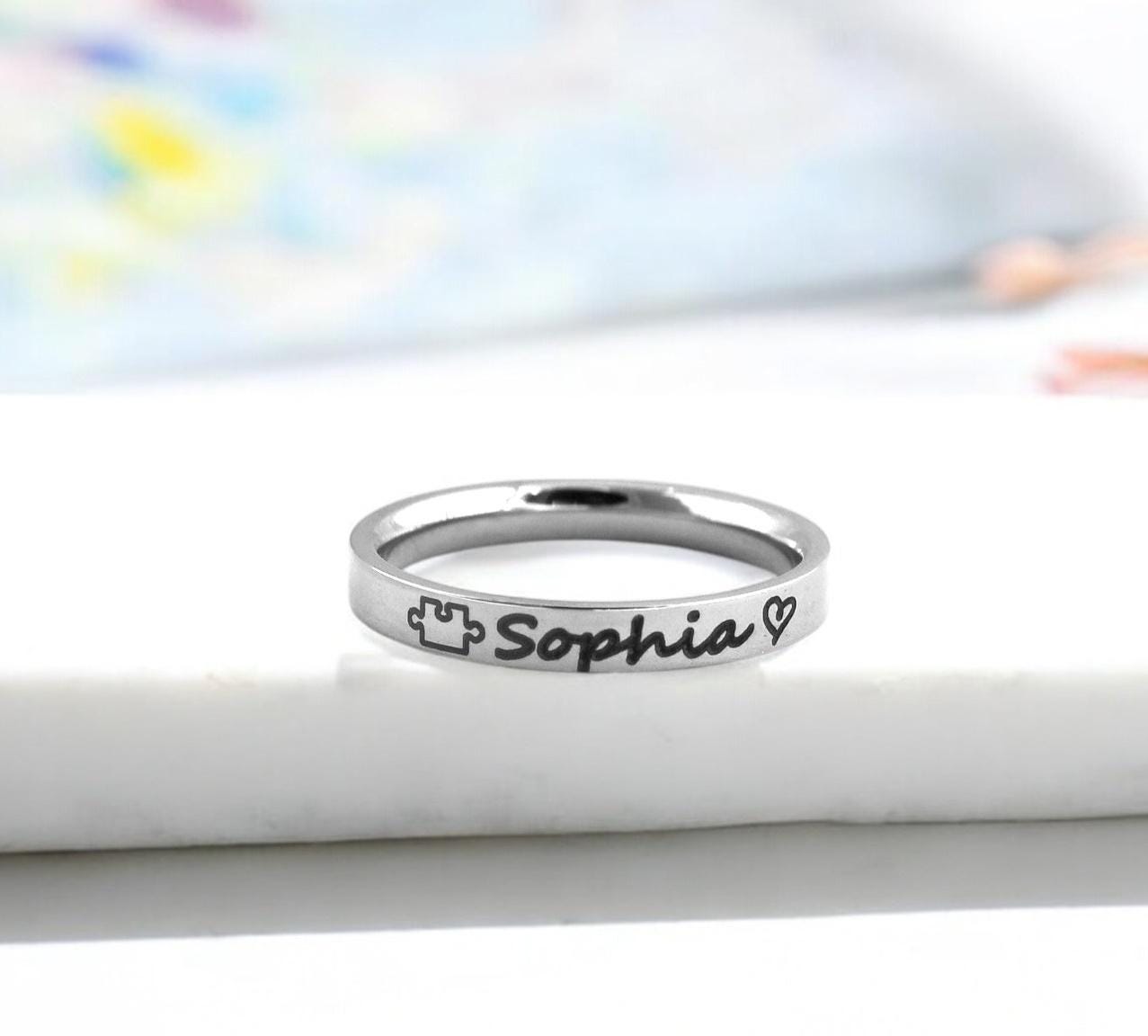 Autism Ring, Silver, Rose, Gold, Name Ring, Puzzle Piece, Stacking Ring ...