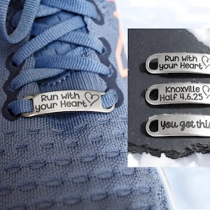 Running Shoe Tags, Runner Gift, Marathon Run Shoe Charm, Laser Engraved Shoe Bars, Girls Track Team Gift, Running Group Gift, Jogger Gift