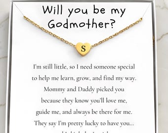 Godmother Proposal Necklace, Will You Be My Godmother Gift, Personalized Initial Heart Necklace, Godmother Gift, Godmother Asking Gift
