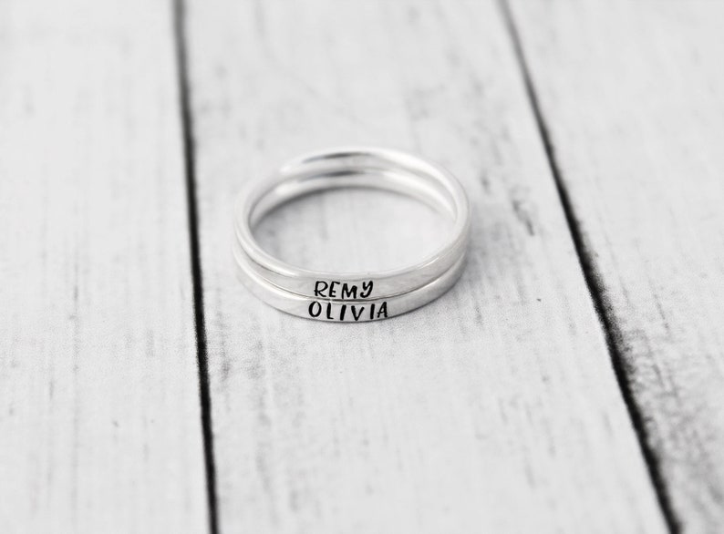 Stacking Name Rings Stacked Name Rings Mom Rings Etsy