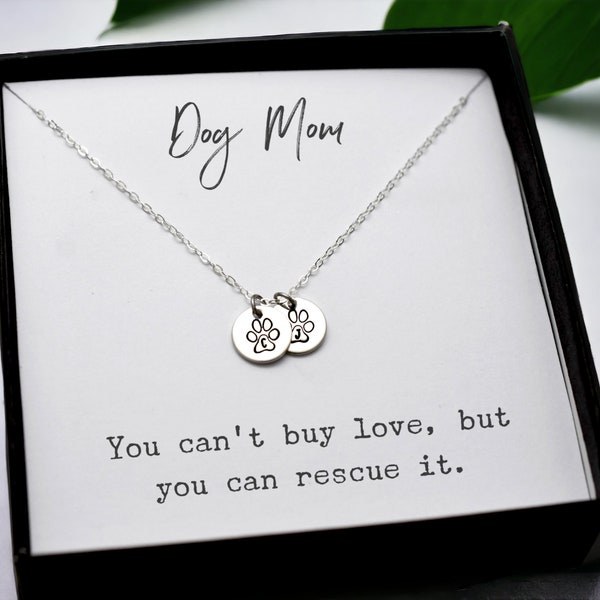 Personalized Dog Name Necklace, Sterling Silver, Rescue Mom Gift, Dog Rescue Gift, Dog Mom Jewelry, Paw Prints, Initials, Pet Keepsake