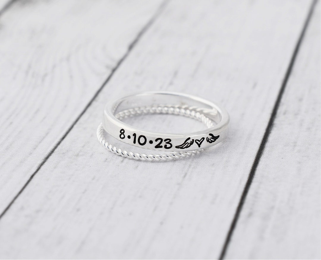 Memorial Ring Date Memorial Jewelry Stacking Ring Set of Etsy