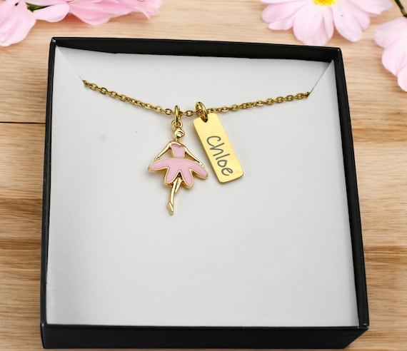 Personalized Ballerina Necklace Gold Name Necklace Little Girl