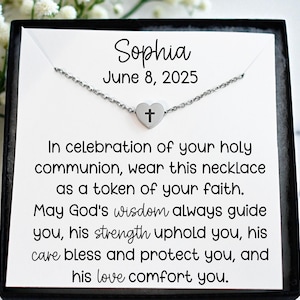 Holy Communion Personalized Necklace Gift for Girls - Custom Christian Jewelry Christening - Cross Necklace Name and Date Godmother