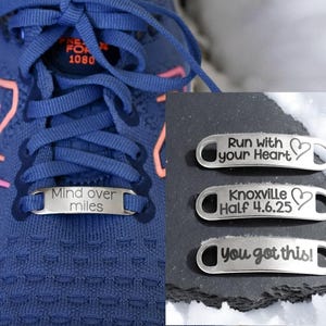 Running Shoe Tags, Runner Gift, Marathon Run Shoe Charm, Laser Engraved Shoe Bars, Girls Track Team Gift, Running Group Gift, Jogger Gift