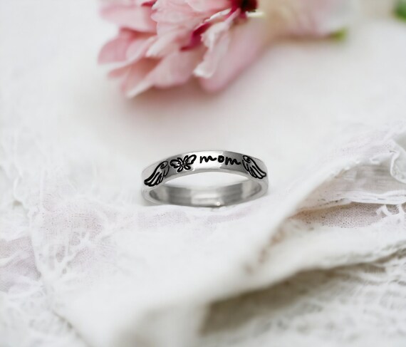 Memorial Ring Now She Flies With Butterflies Angel Wings