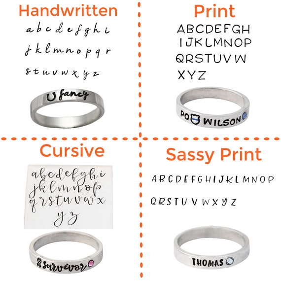 Engraved Stackable Ring Print Font Sterling Silver or Gold Plated
