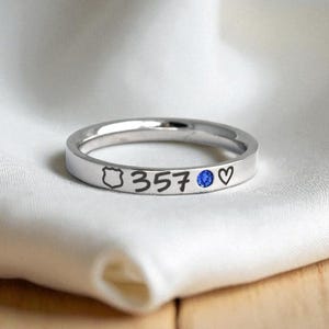 Police Officer Ring - Stacking - Badge Number - Mrs. - Police Wife - Jewelry - Dainty - Skinny Ring - Stackable - Gift - Thin Blue Line