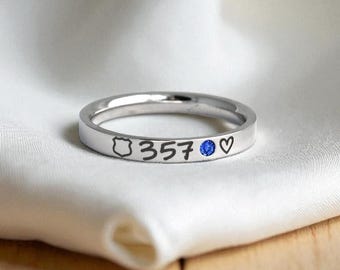 Police Officer Ring - Stacking - Badge Number - Mrs. - Police Wife - Jewelry - Dainty - Skinny Ring - Stackable - Gift - Thin Blue Line