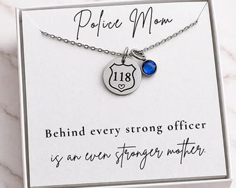 Naszyjnik dla mamy policjanta, srebrny, spersonalizowany numer odznaki, biżuteria Thin Blue Line, zastępca, prezent dla matki policjanta