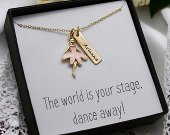 Personalized Ballerina Necklace - Gold Name Necklace - Little Girl Jewelry - Gift - Pink Ballerina - Girl Birthday Party Favor - Dance Gift