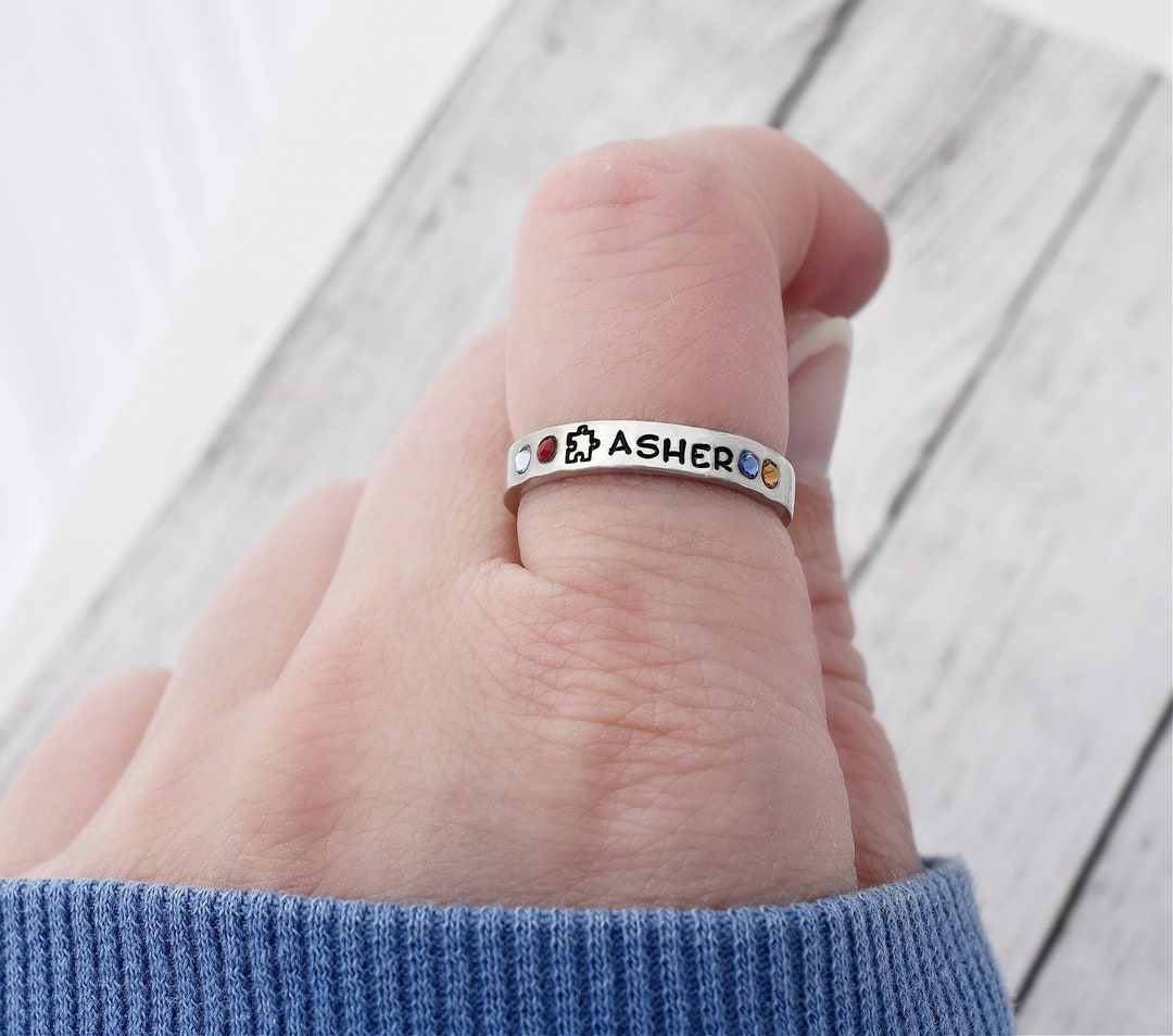 Stacking Ring Autism Awareness Jewelry Puzzle Piece Skinny Ring