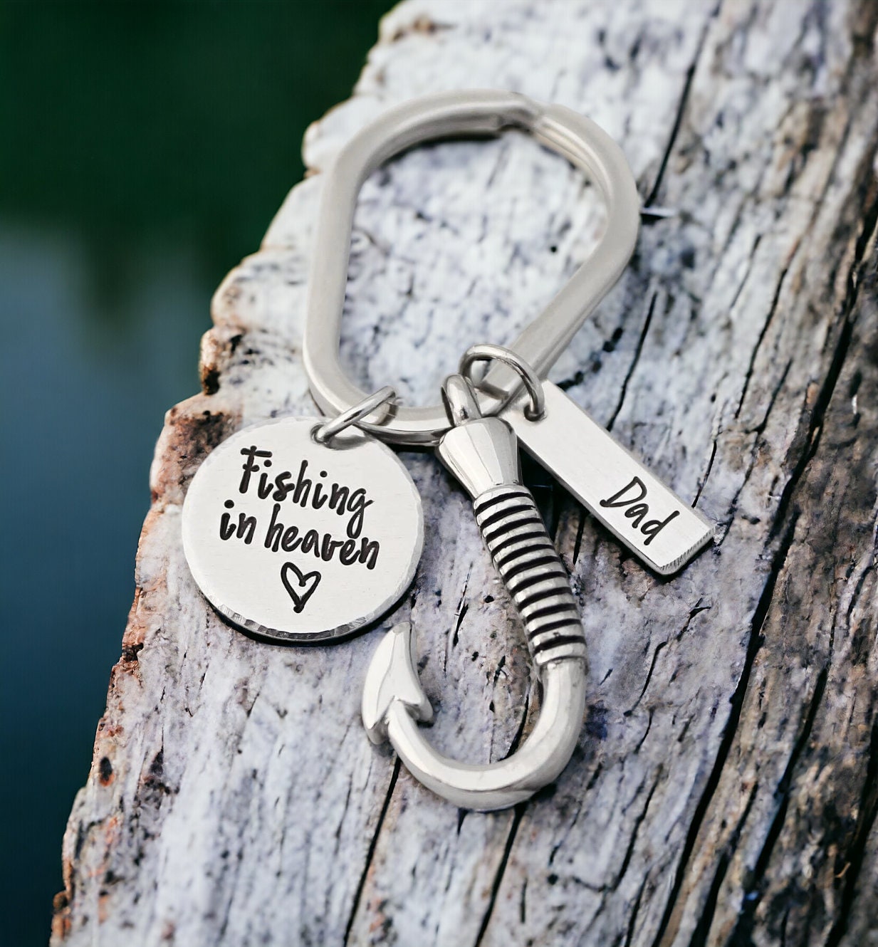ImprintedDesigns Fishing in Heaven - Cremation Keychain - Urn Key Chain - Ashes Holder - Dad - Grandpa - Brother - Personalized Memorial Keychain -fisherman