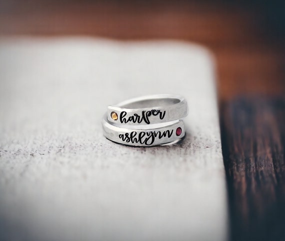 Anillo de mama anillo de nombre piedra de nacimiento personalizado anillo de envoltura ajustable anillo de dos nombres anillo de abuela madre anti deslustre anillo de nombre de los ninos Etsy