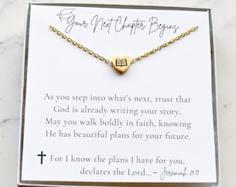 Graduation Necklace, Open Book Heart Charm, Faith Based Senior Gift