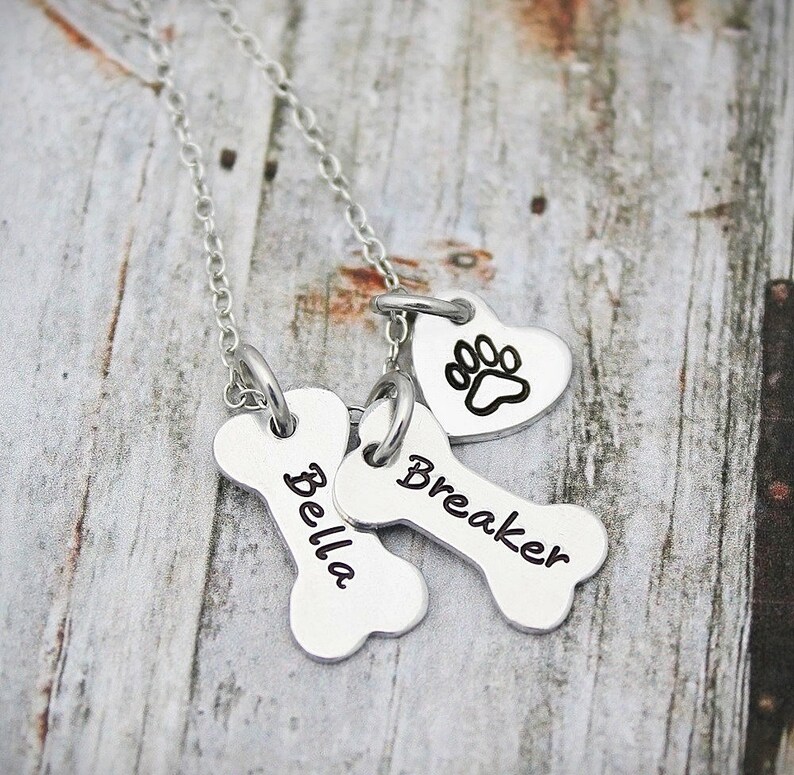 Dog Jewelry Pet Memorial Dog Bone Charm Necklace Dog Paw Necklace Dog Necklace Personalized Paw Print Sympathy Gift