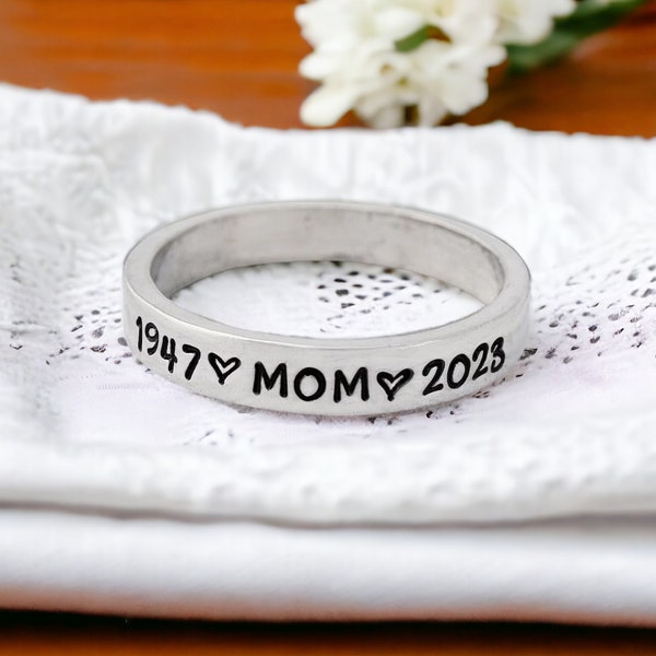 Memorial Ring - Date Memorial Jewelry - Stacking Ring - Minimalist - Sterling Silver Ring - Loss of a Loved One - Angel Wings - Custom Name