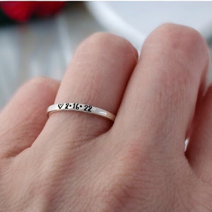 Date Ring Personalized Sterling Silver Ring With Your Date Custom Stacking Ring Engraved Hand Stamped Personalized Finger Ring image 2