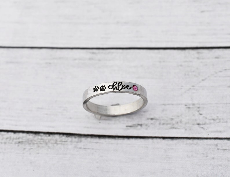 Personalized Pet Name Ring Tiny Paw Print Ring Dog Ring Etsy