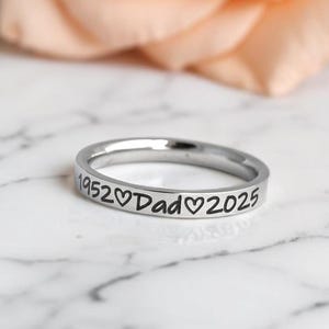 Memorial Ring - Date Memorial Jewelry - Stacking Ring - Minimalist - Sterling Silver Ring - Loss of a Loved One - Angel Wings - Custom Name