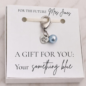 Something Blue Bridal Bouquet Charm, Personalized Heart Tag, Wedding Date & Initials, Gift for Bride