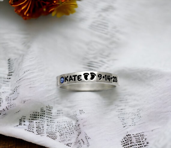 New Mom Ring Personalized Name and Date Ring Hospital Gift Push