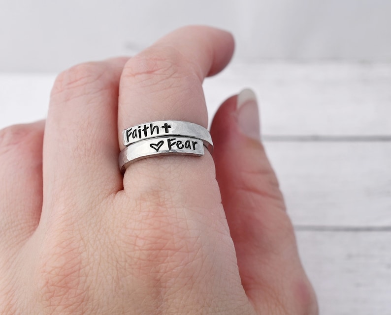 Wrap Ring Custom Ring Silver Faith Over Fear Etsy