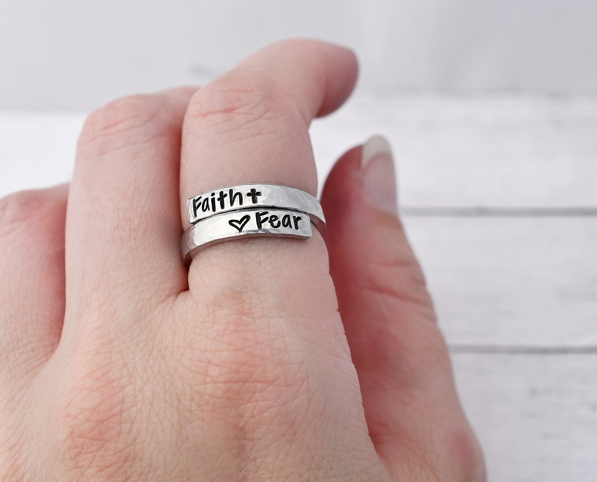 Wrap Ring Custom Ring Silver Faith over Fear | Etsy