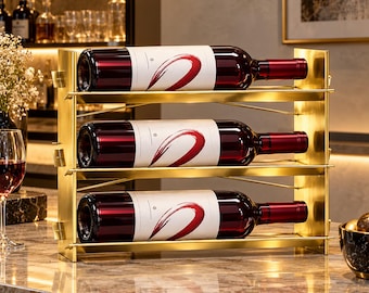 3-Tier Chrome Wine Rack, Luxury Metal Bottle Holder for Modern Home Bar