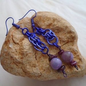 Chainmaille earrings, Purple gemstone earrings, Opal earrings, Purple stone jewellery, Gift for her, Female jewellery, Christmas jewellery