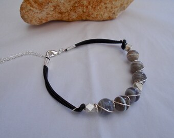 Peruvian Opal Gemstone Bracelet: Unisex Leather Cord Jewelry