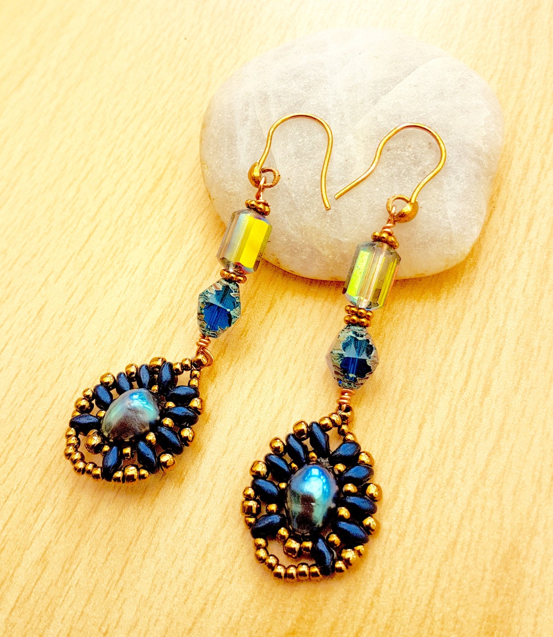 Bead Woven Earring Cultured Pearl Earrings Crystal Bead Etsy UK