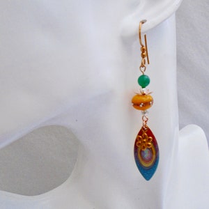Drop charm earrings, Dangle lamp glass earrings, Multi colour earrings, Lampwork glass earrings, Glass earrings, Boho style earrings