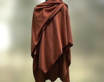 Fleece wrap, rust, cape, with hood ready to ship