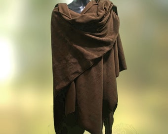 Fleece wrap, brown cape, with hood, ready to ship