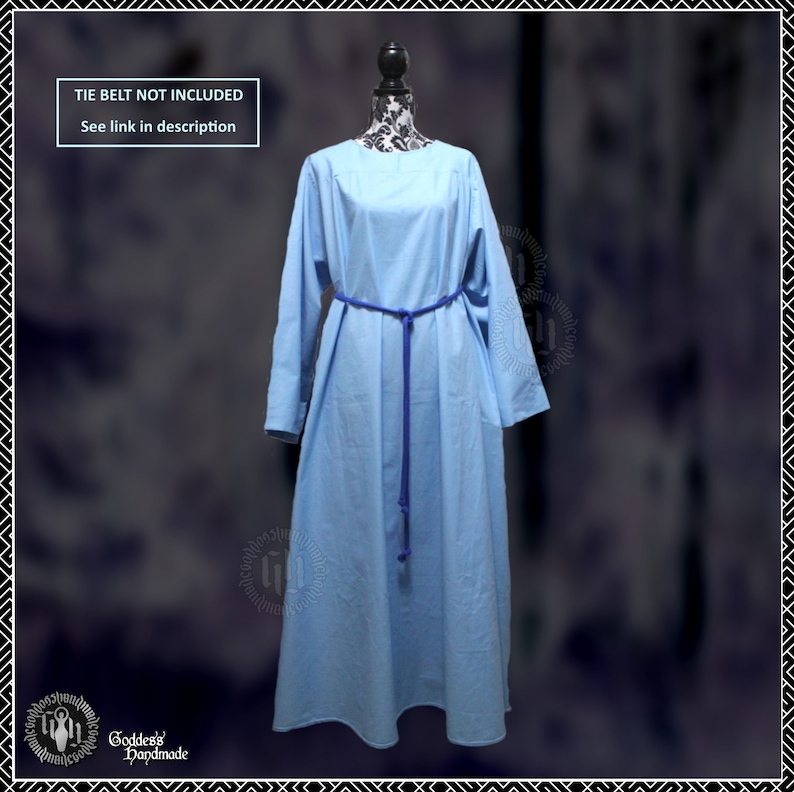 Plain cotton robe, ritual robes, alb, shift, druid, wicca, witch, medieval, monk, Wickerman, High Priest, High Priestess, vestments Sky blue